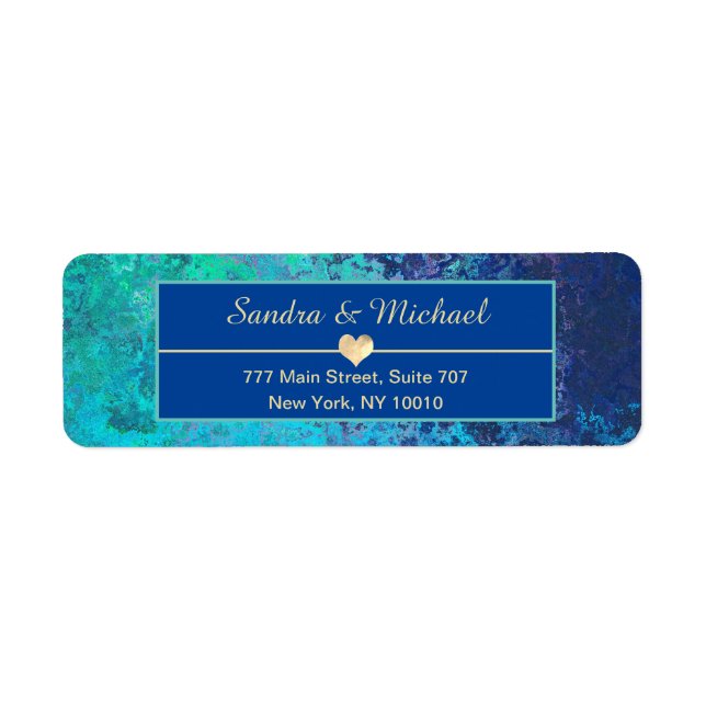 Ocean blue and green with heart return address label (Front)