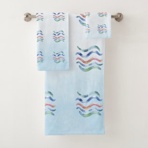Ocean Blue and Nautical Waves Bath Towel Set