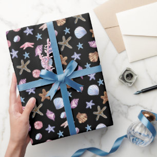 Ocean Blue and Purple Summer Starfish and Seashell Wrapping Paper
