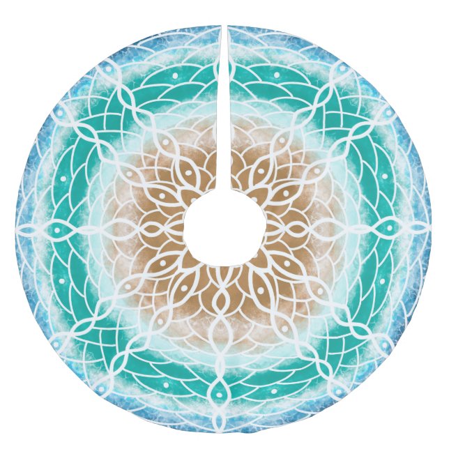 Ocean Blue and Teal Mandala Brushed Polyester Tree Skirt (Front)