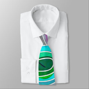 Ocean Blue and Turquoise Doodle With Black Lines Tie
