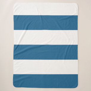 Ocean Blue and White Broad Stripes on a Sherpa Blanket