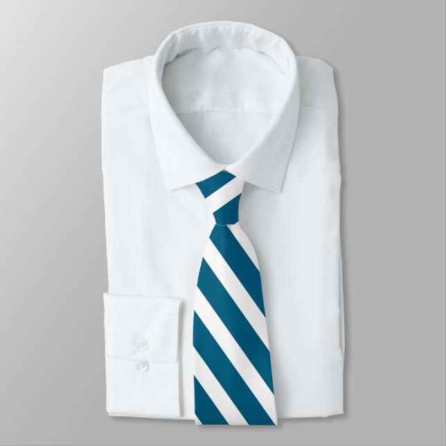 Ocean Blue and White Geometric Diagonal Stripes Tie (Tied)
