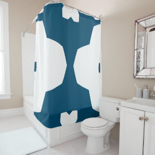 Ocean Blue and White Geometric Shower Curtain