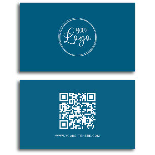 Ocean Blue and White Logo Minimalist QR Code Business Card