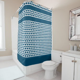 Ocean blue and white Modern bubble Waves Shower Curtain