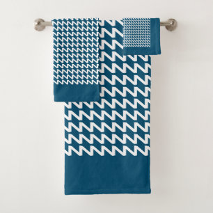 Ocean blue and white Modern Sharp Waves Bath Towel Set