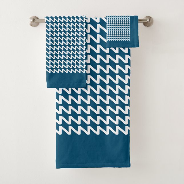 Ocean blue and white Modern Sharp Waves Bath Towel Set (Insitu)