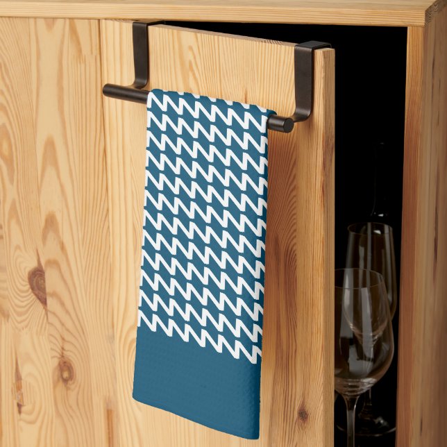 Ocean blue and white Modern Sharp Waves Tea Towel (Thirds Fold)