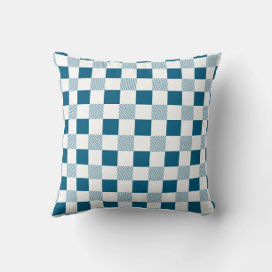 Ocean Blue And White Plaid Cushion