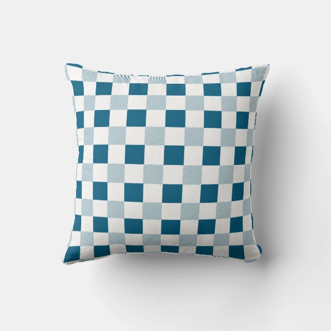 Ocean Blue And White Plaid Cushion (Back)