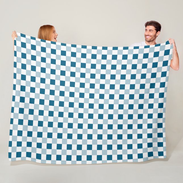 Ocean Blue And White Plaid Fleece Blanket (In Situ)