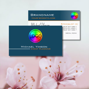 Ocean Blue and White Simple with Logo Professional Business Card