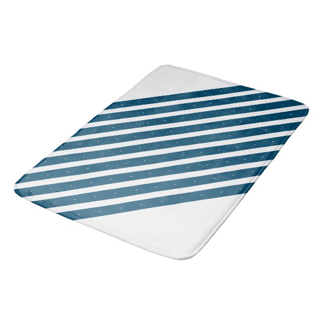 Ocean blue and white stripes bath mat (Angled)