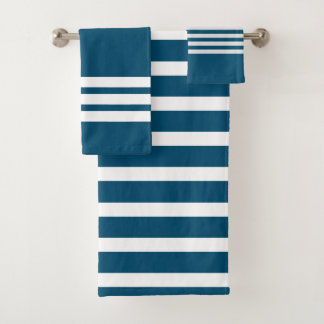 Ocean Blue and white stripes bathroom Bath Towel Set