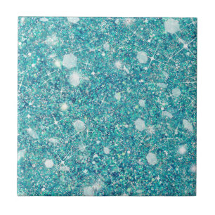 Ocean Blue Aqua Colour Faux Glitter Solid Ceramic Tile