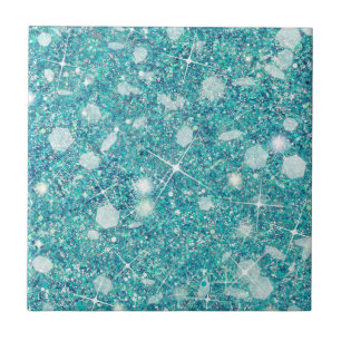 Ocean Blue Aqua Colour Faux Glitter Solid Ceramic Tile