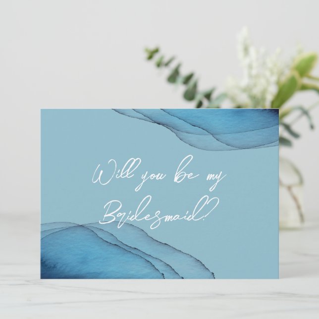Ocean blue aquamarine be my bridesmaid proposal  invitation (Standing Front)