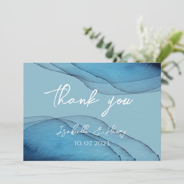  Ocean blue aquamarine watercolor  Thank You Card (Standing Front)