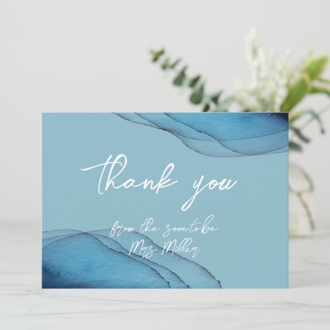  Ocean blue aquamarine watercolor Thank You Card (Standing Front)