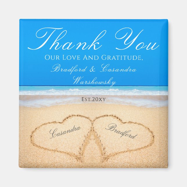 Ocean Blue  Beach Wedding 2 Hearts Sand Magnet (Front)