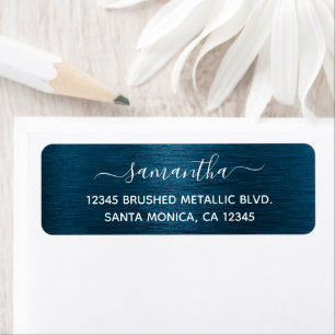 Ocean Blue Brushed Metallic Elegant Name Return Address Label