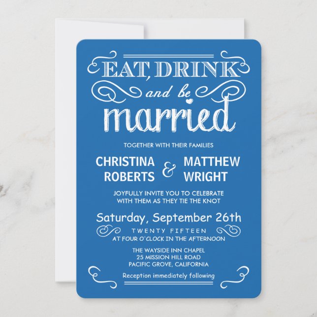 Ocean Blue Casual Country Wedding Invitations (Front)