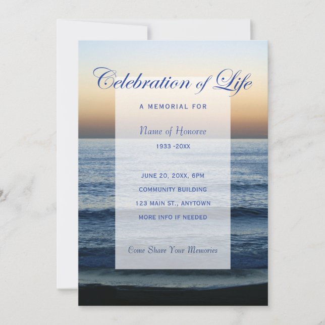 Ocean Blue Celebration of Life Memorial Invitation (Front)