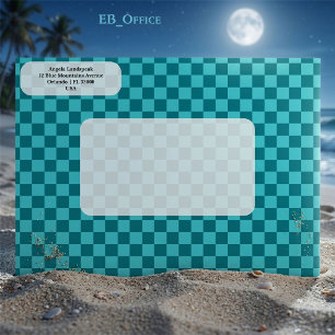 Ocean Blue Chequerboard Return Address Envelope