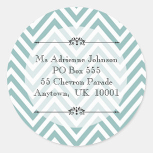 Ocean Blue Chevron Modern Name Return Address Classic Round Sticker
