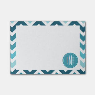 Ocean Blue Chevron Ombre ZigZag Monogrammed Post-it Notes