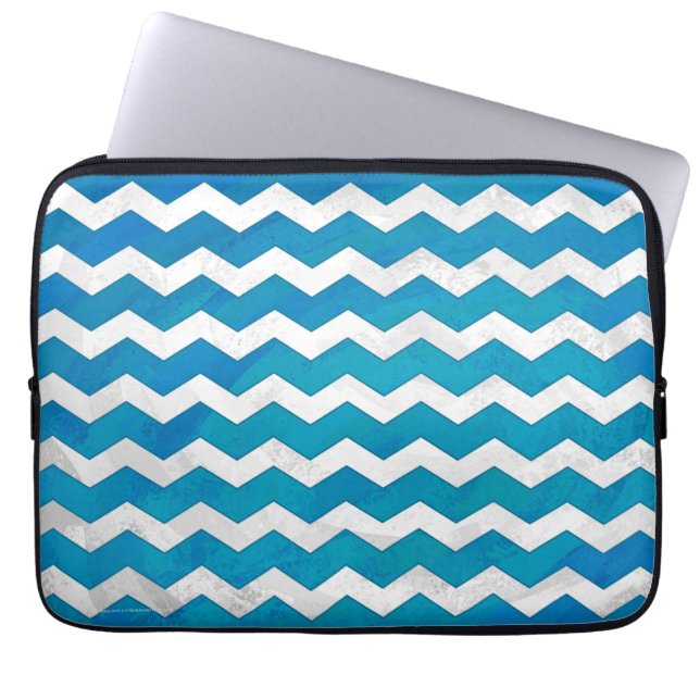 Ocean Blue Chevron Pattern Laptop Sleeve (Front)