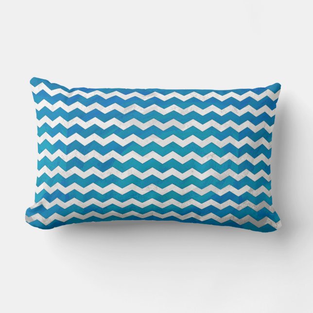Ocean Blue Chevron Pattern Lumbar Cushion (Front)