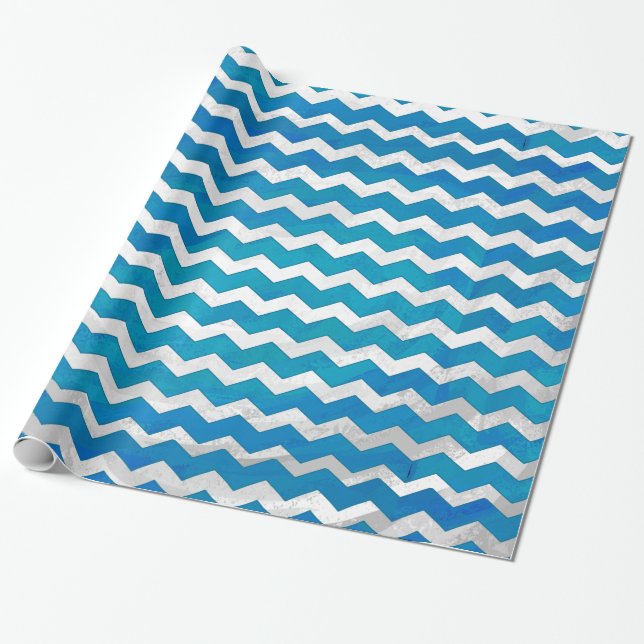 Ocean Blue Chevron Pattern Wrapping Paper (Unrolled)