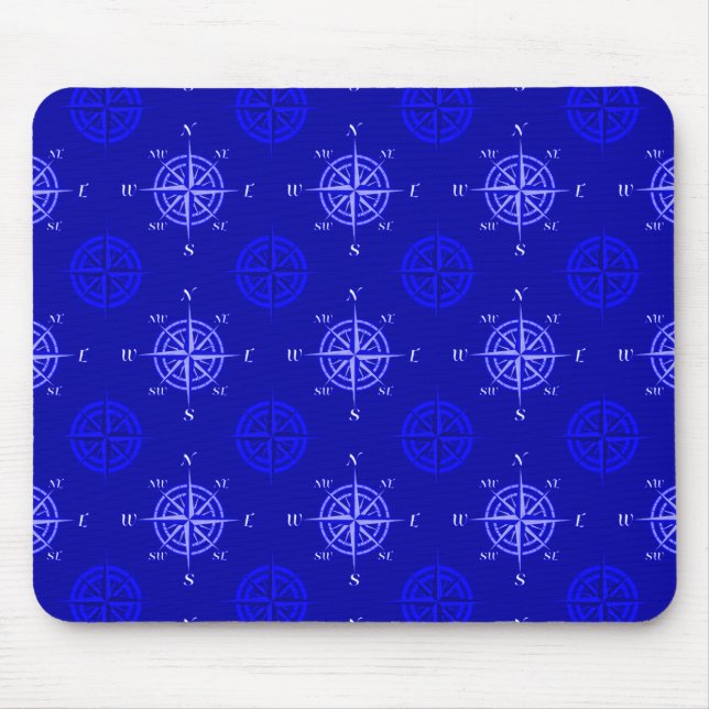 Ocean Blue Compass Rose Mouse Pad (Front)