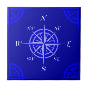Ocean Blue Compass Rose Tile
