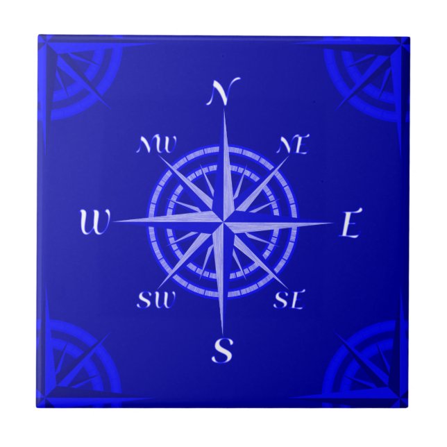 Ocean Blue Compass Rose Tile (Front)