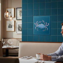 Ocean Blue Crab Marine Life Artistic Tile