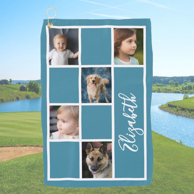 Ocean Blue Custom Template Family Photos  Golf Towel (Creator Uploaded)