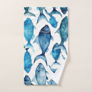 Ocean Blue Fish   Nautical Beach House Bathroom Hand Towel