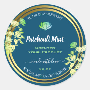 Ocean Blue Floral Product Packaging Labels Gold