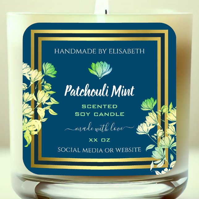 Ocean Blue Floral Product Packaging Labels Gold (Creator Uploaded)