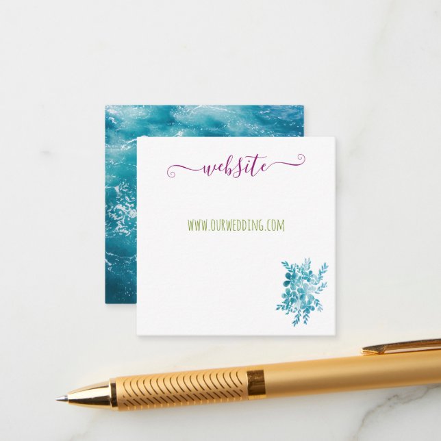 Ocean Blue Floral Wedding Enclosure Card (Front/Back In Situ)