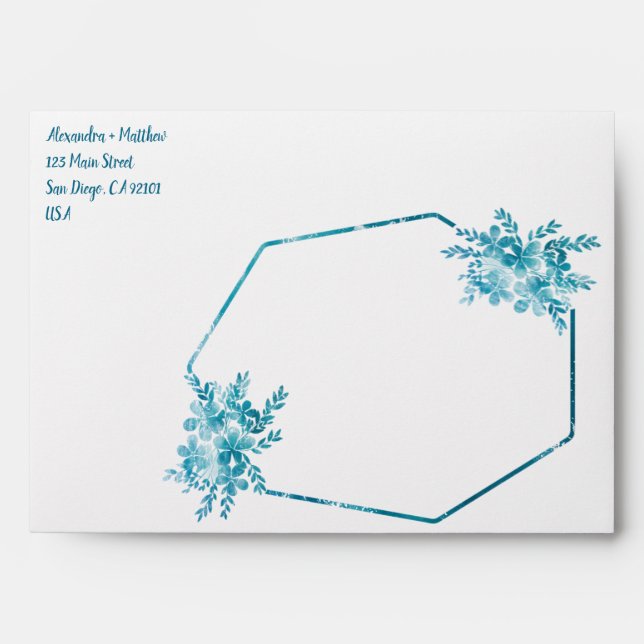 Ocean Blue Floral Wedding Envelopes (Front)