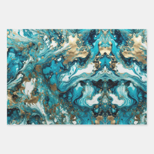 ocean blue fluid pattern, turquoise, watery wrapping paper sheet