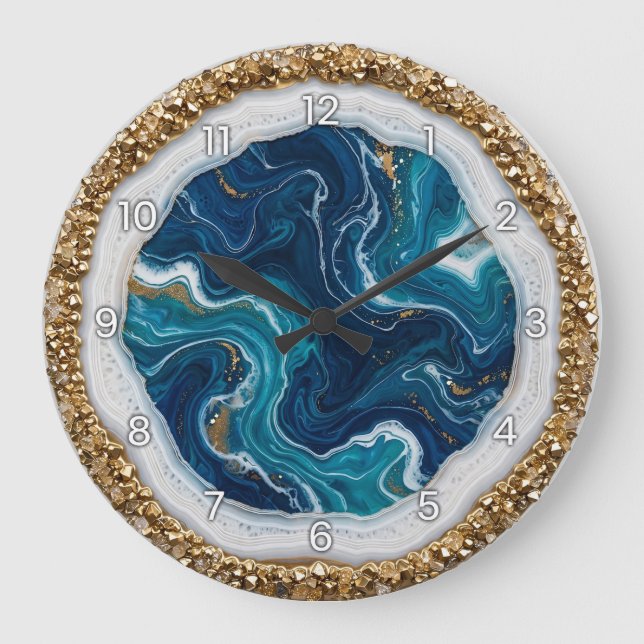 Ocean Blue Geode Epoxy Wall Clock (Front)
