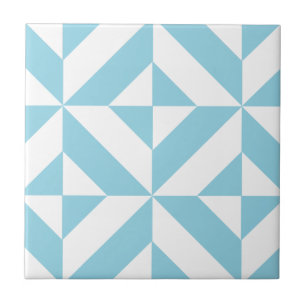 Ocean Blue Geometric Deco Cube Pattern Ceramic Tile