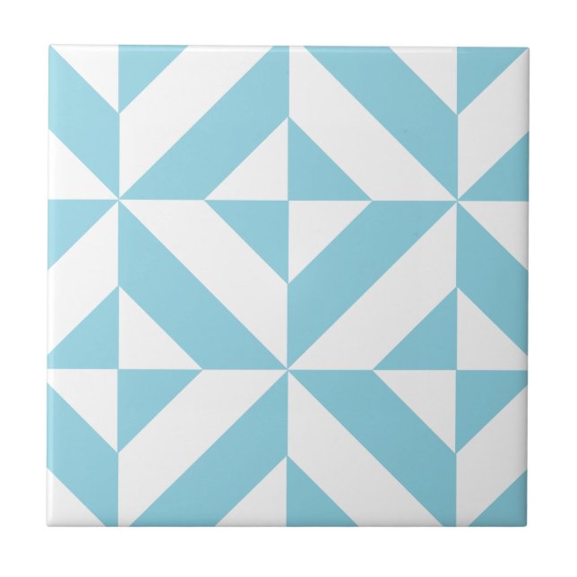 Ocean Blue Geometric Deco Cube Pattern Ceramic Tile (Front)
