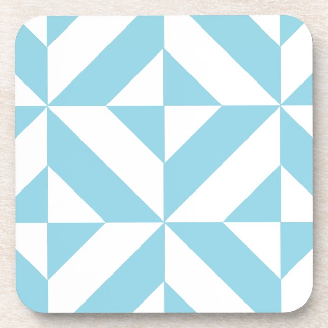 Ocean Blue Geometric Deco Cube Pattern Coaster (Front)