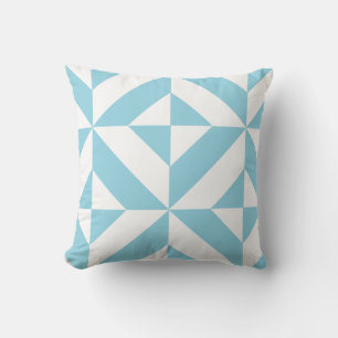 Ocean Blue Geometric Deco Cube Pattern Cushion